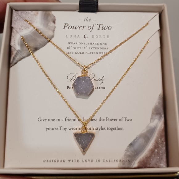 POWER OF TWO2 Luna Norte Gold plated Necklaces 1 DRUSY QUARTZ TRIANGLE SHAPE - Picture 7 of 8